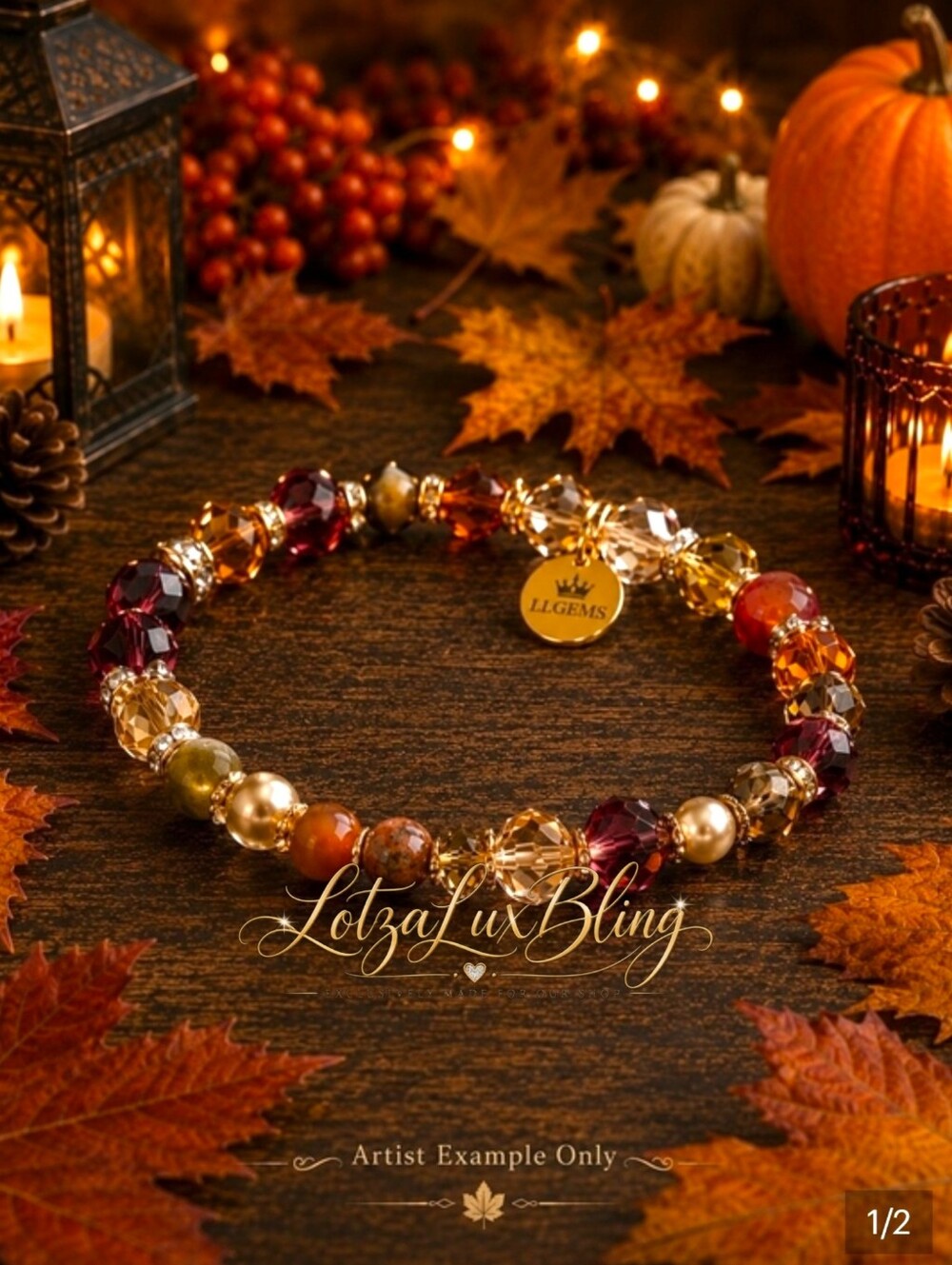 One-of-a-Kind Fall 🍂Gemstone Bracelet Handmade Autumn Crystal Pearl Jewelry